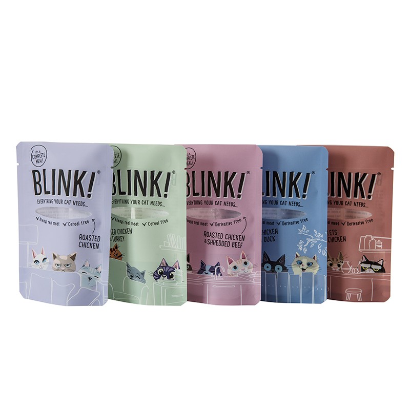 Embalagens retortáveis em formato stand-up para ração úmida de animais de estimação.